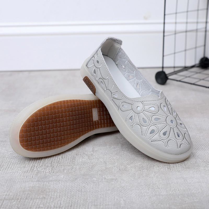 Summer Retro Soft Hollow Läder Casual Sandaler