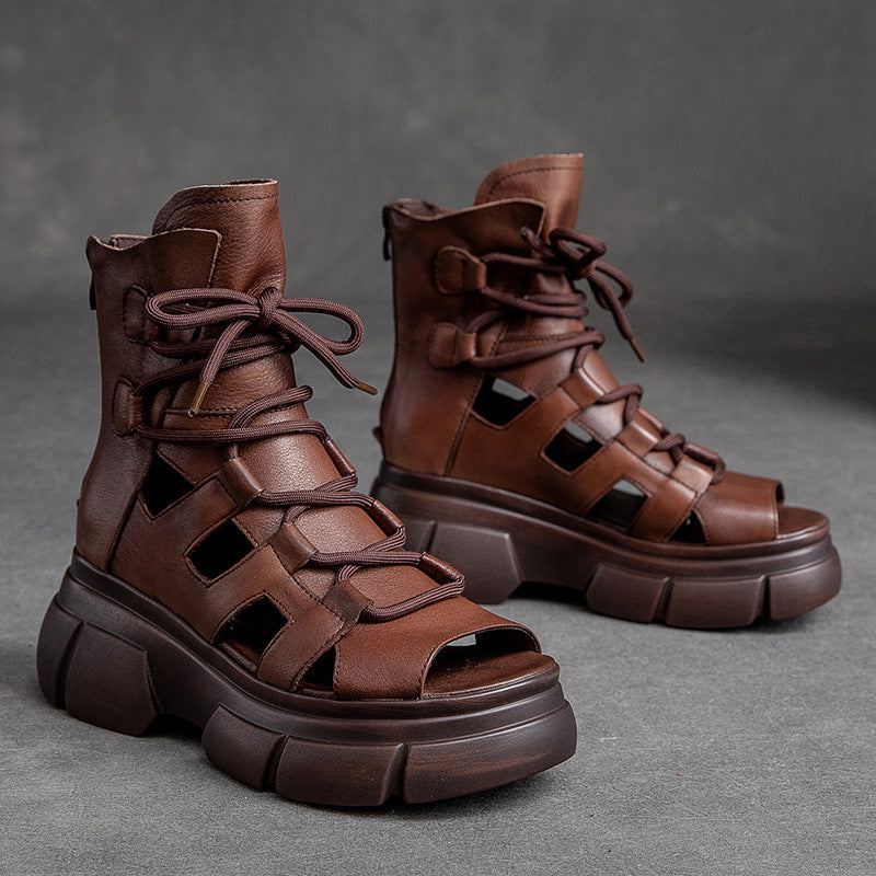 Summer Vintage Hollow Läder Platform Sandaler