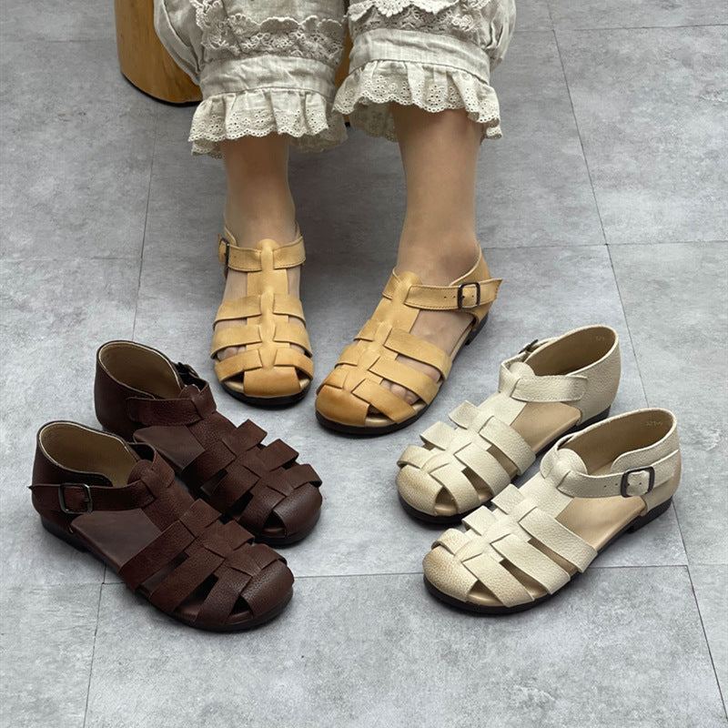 Summer Vintage Strappy Läder Handgjorda Casual Sandaler