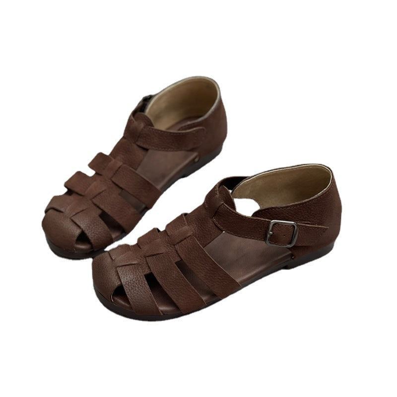 Summer Vintage Strappy Läder Handgjorda Casual Sandaler