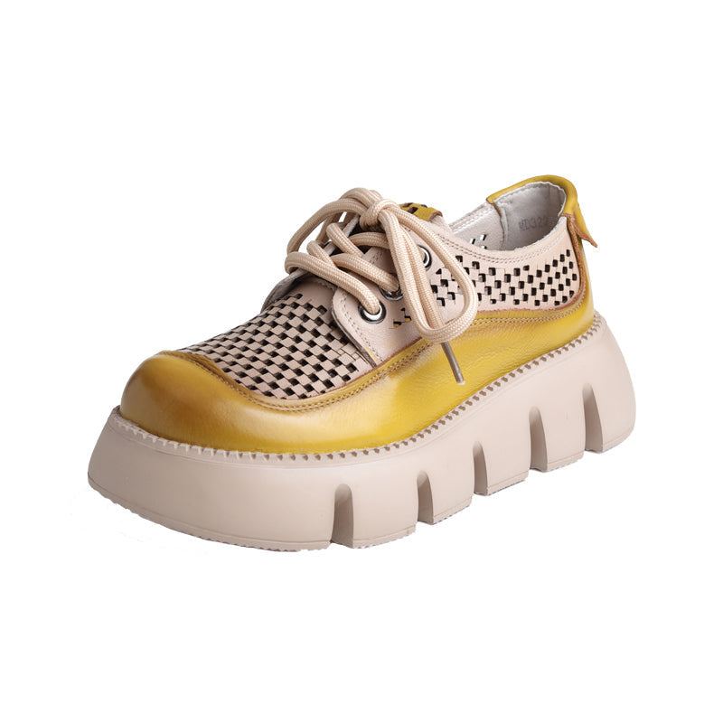 Vår Sommar Retro Hollow Läder Platform Sandaler