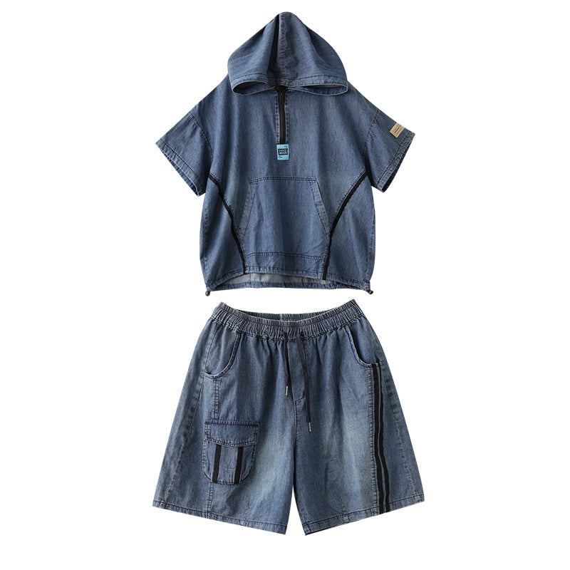 Sommar Kvinnor Retro Patchwork Denim Set