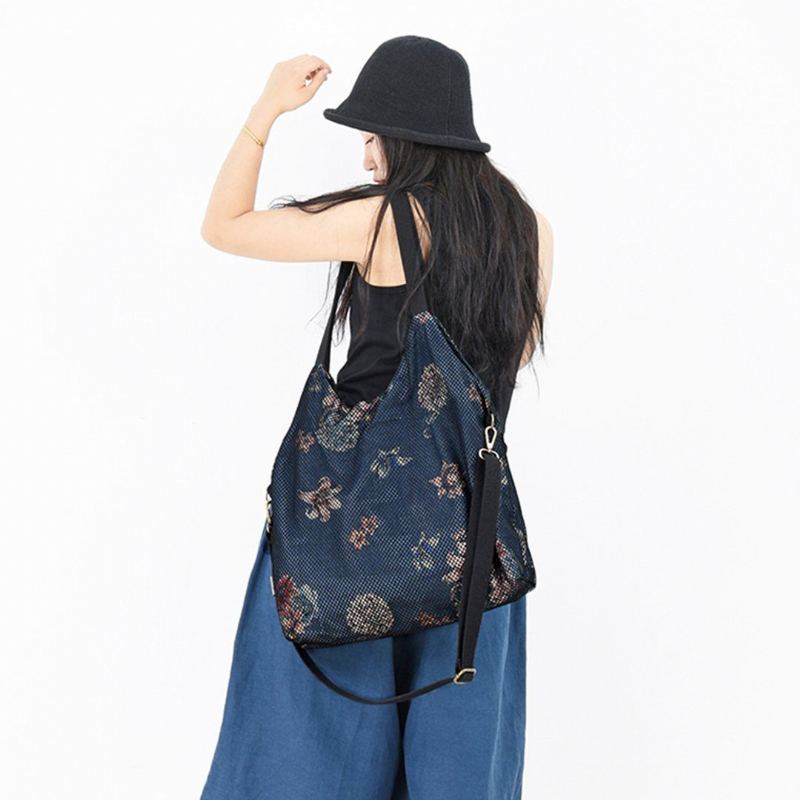 Dam Meshtryckt Denim Casual Axelväska Crossbody-väska