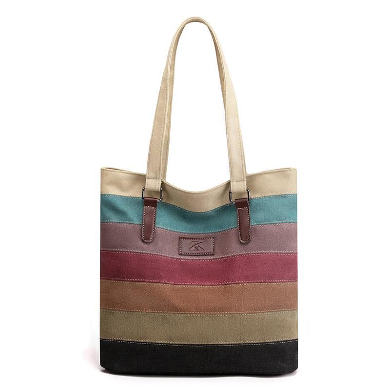 Kvinnor Canvas Retro Fashion Colorful Stripe Axelväska