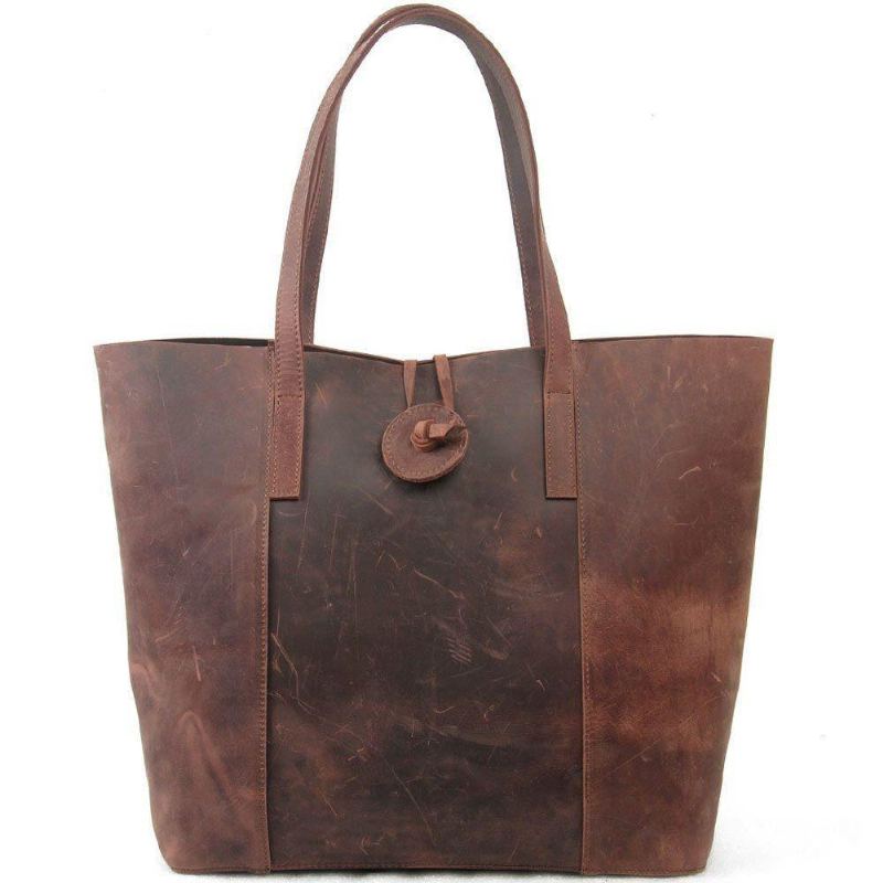 Vintage Cow Leather Tote Handväska Axelväska