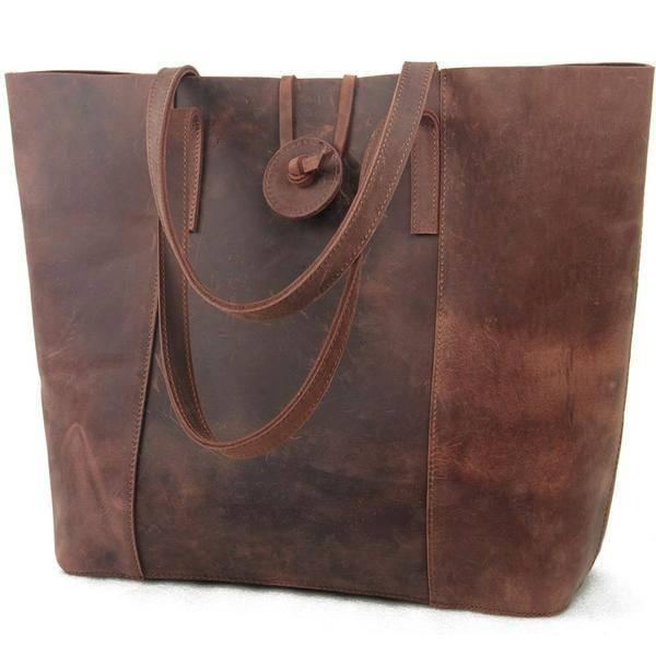 Vintage Cow Leather Tote Handväska Axelväska