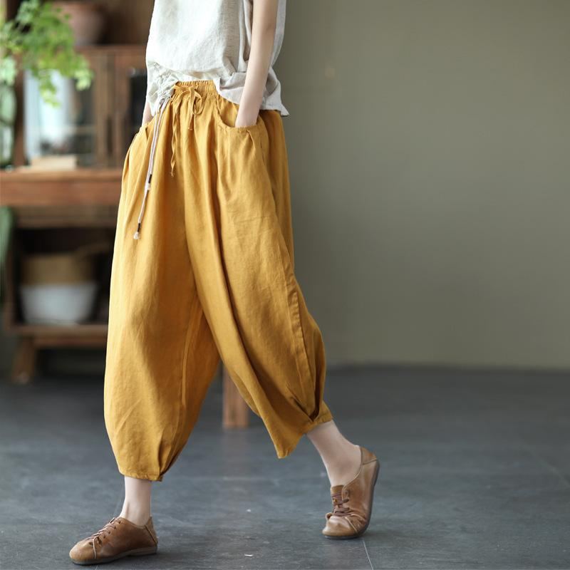 Bloomers Retro Summer Loose Cotton Linen Byxor