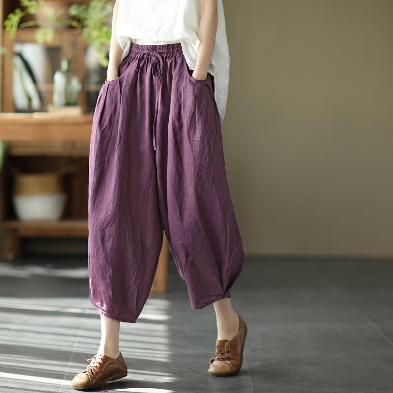 Bloomers Retro Summer Loose Cotton Linen Byxor