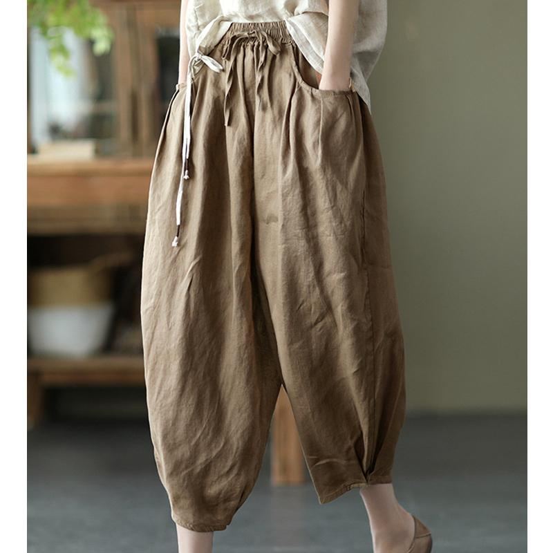 Bloomers Retro Summer Loose Cotton Linen Byxor