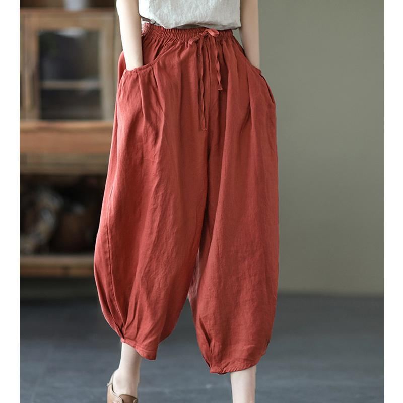 Bloomers Retro Summer Loose Cotton Linen Byxor