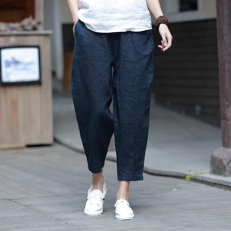 Bomull Och Linne Damer Casual Cropped Pants Rädisbyxor