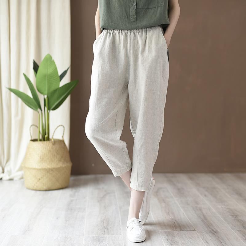 Bomull Och Linne Damer Casual Cropped Pants Rädisbyxor