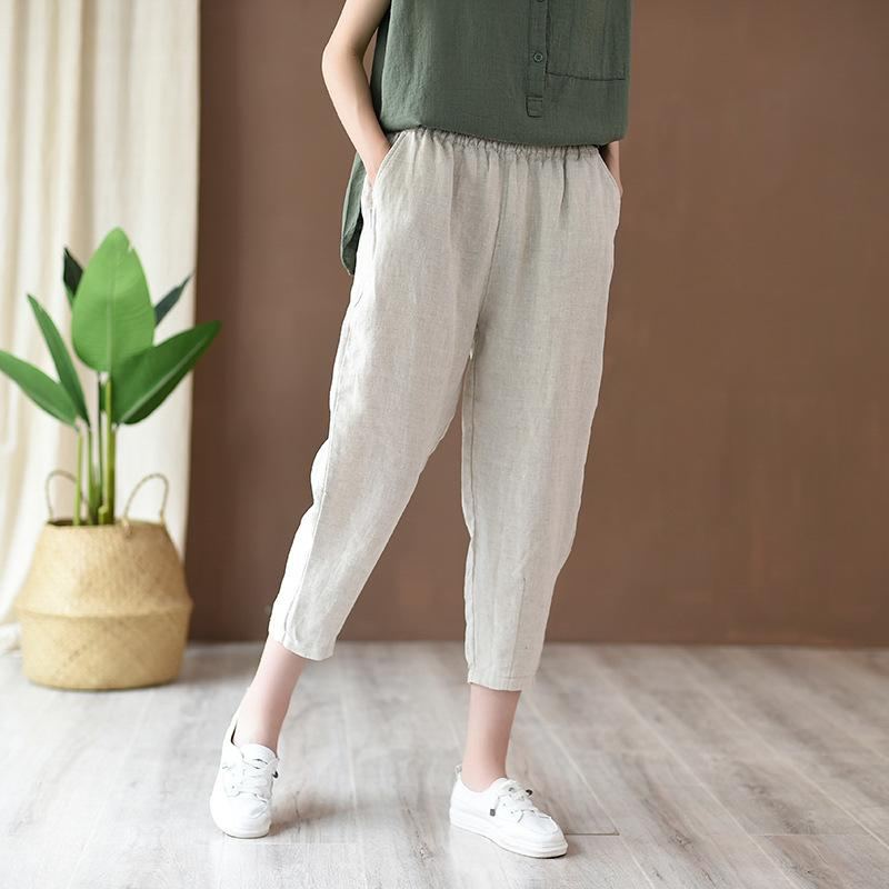 Bomull Och Linne Damer Casual Cropped Pants Rädisbyxor