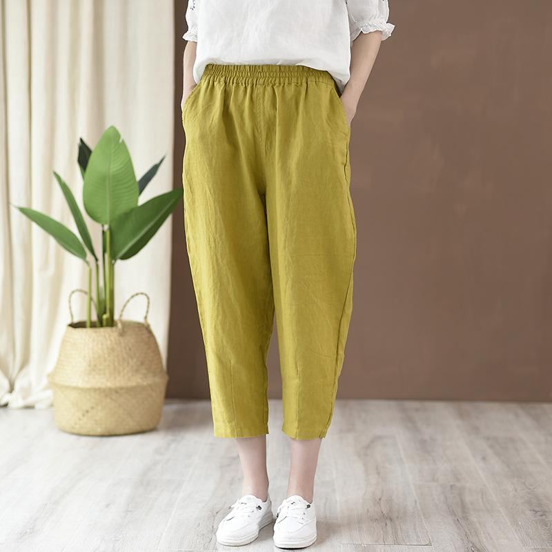 Bomull Och Linne Damer Casual Cropped Pants Rädisbyxor