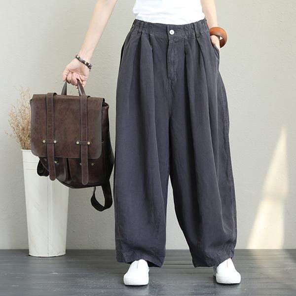 Casual Wide Leg Linen Byxor Dam Lösa Byxor