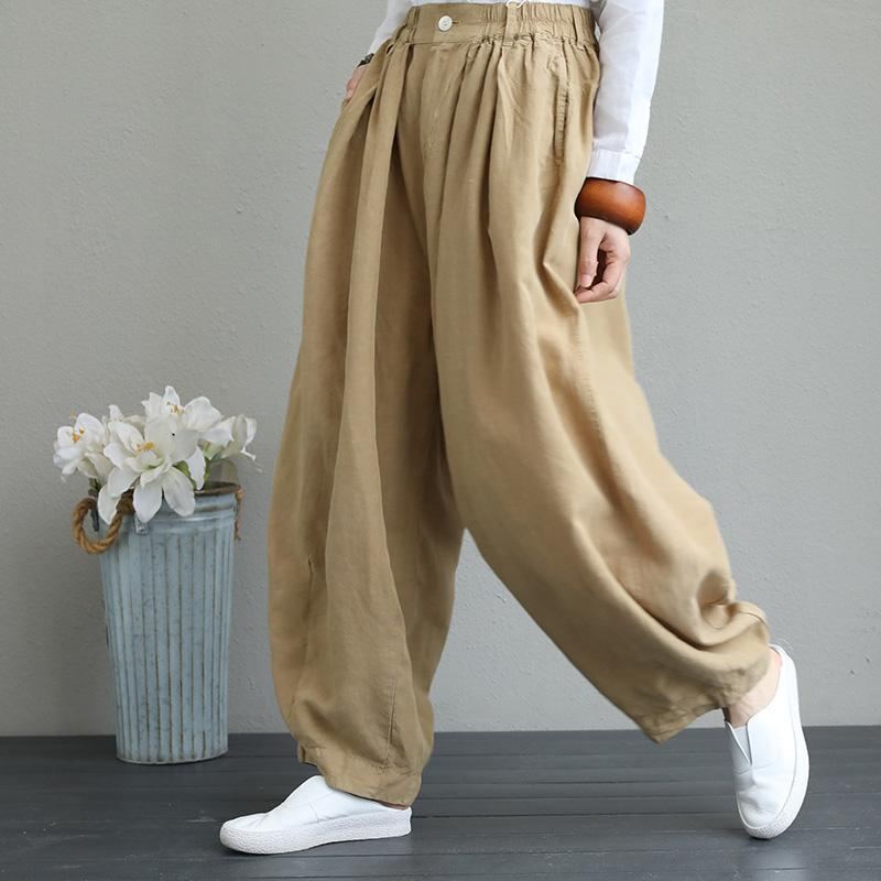 Casual Wide Leg Linen Byxor Dam Lösa Byxor