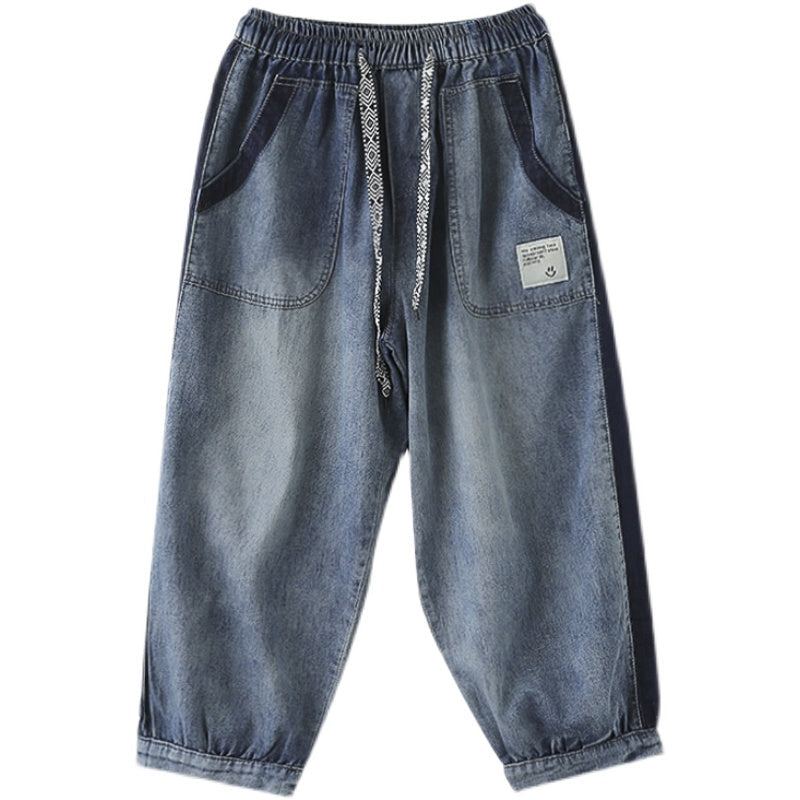 Dam Casual Lösa Patchwork Tunna Sommarjeans