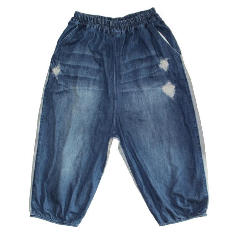 Dam Loose Denim Byxor Tvättade Hål Stickningar Vår Höst