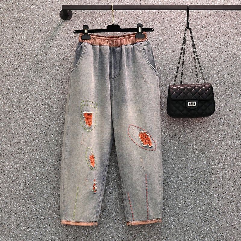 Dam Retro Ripped Spring Autumn Harem Bomullsjeans