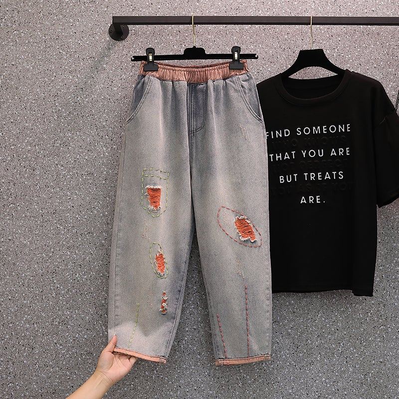 Dam Retro Ripped Spring Autumn Harem Bomullsjeans