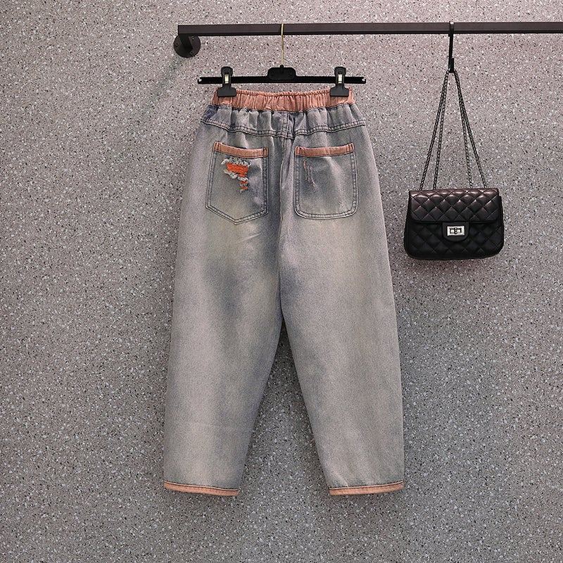 Dam Retro Ripped Spring Autumn Harem Bomullsjeans