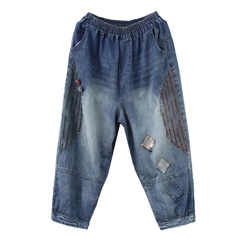 Dam Sommar Vintage Broderi Tunna Bomullsjeans