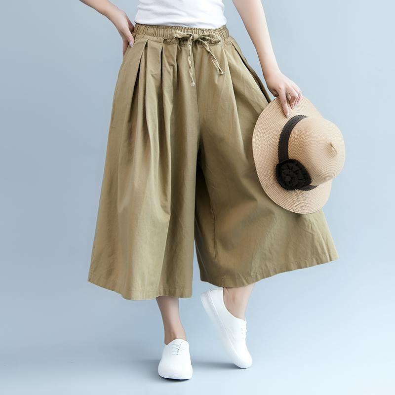 Elastisk Midja Casual Wild Leg Byxor-khaki