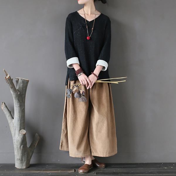 Höst Retro Casual Corduroy Wide Leg Byxor