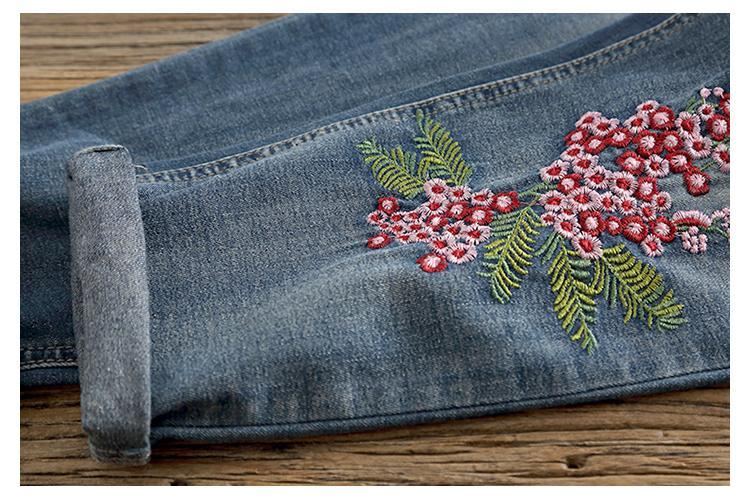 Kinesisk Stil Broderi Etniska Lösa Retro Denim Byxor