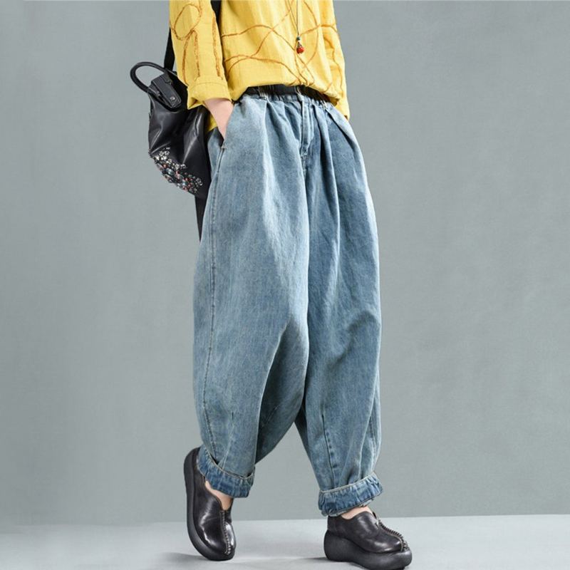 Loose Fit Denim Harem Byxor