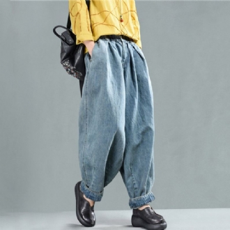 Loose Fit Denim Harem Byxor