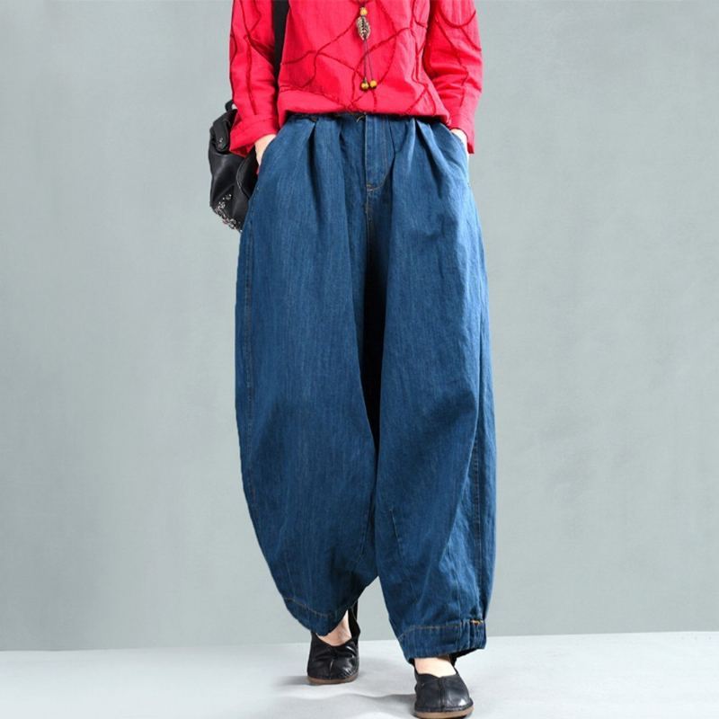 Loose Fit Denim Harem Byxor