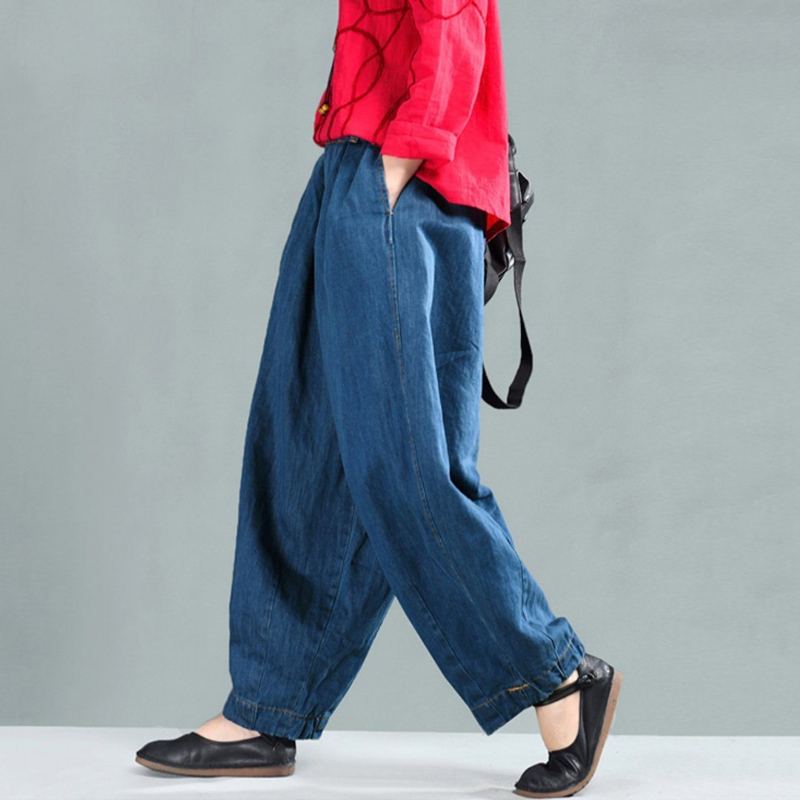 Loose Fit Denim Harem Byxor