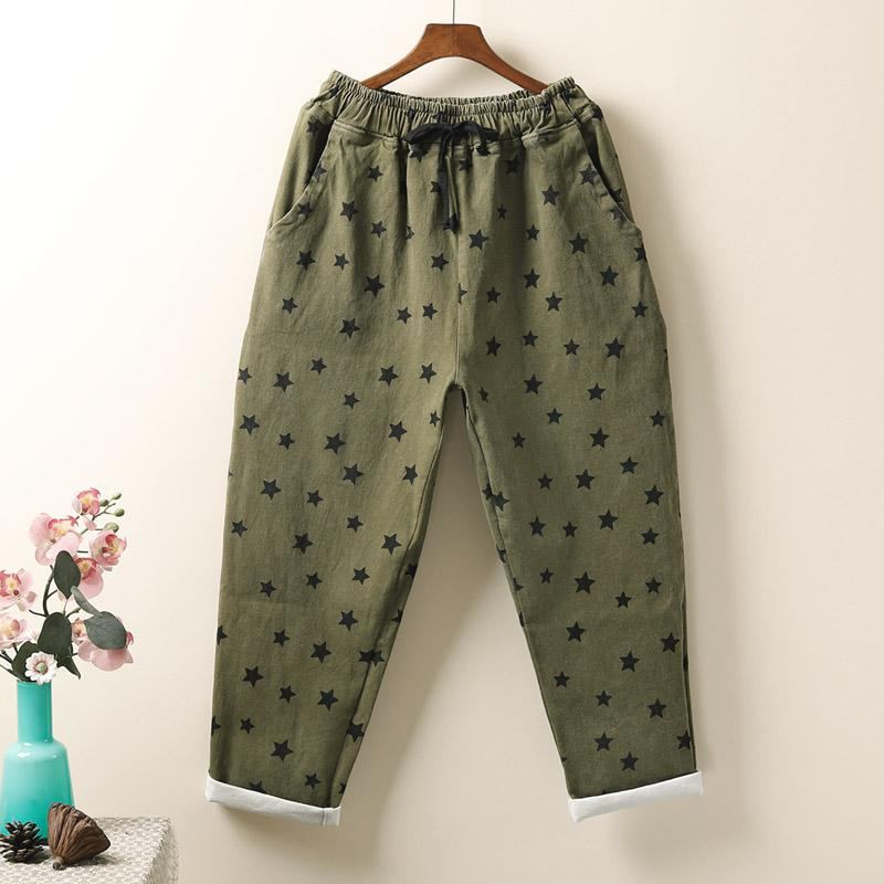 Plus Size Höststjärnor Tryckta Cotton Loose Pants