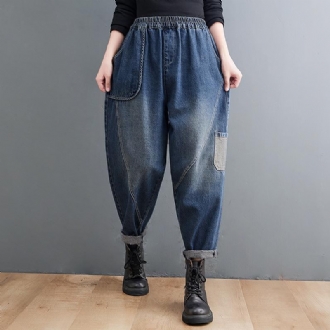 Plus Size Lösa Höstresår I Midja Denim Harem Jeans