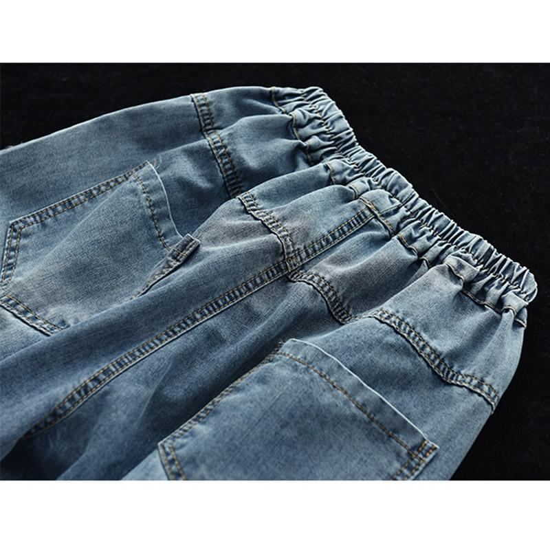 Retro Broderade Loose Harem Jeansbyxor