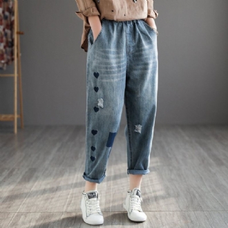 Retro Denim Haremsbyxor Med Hög Midja