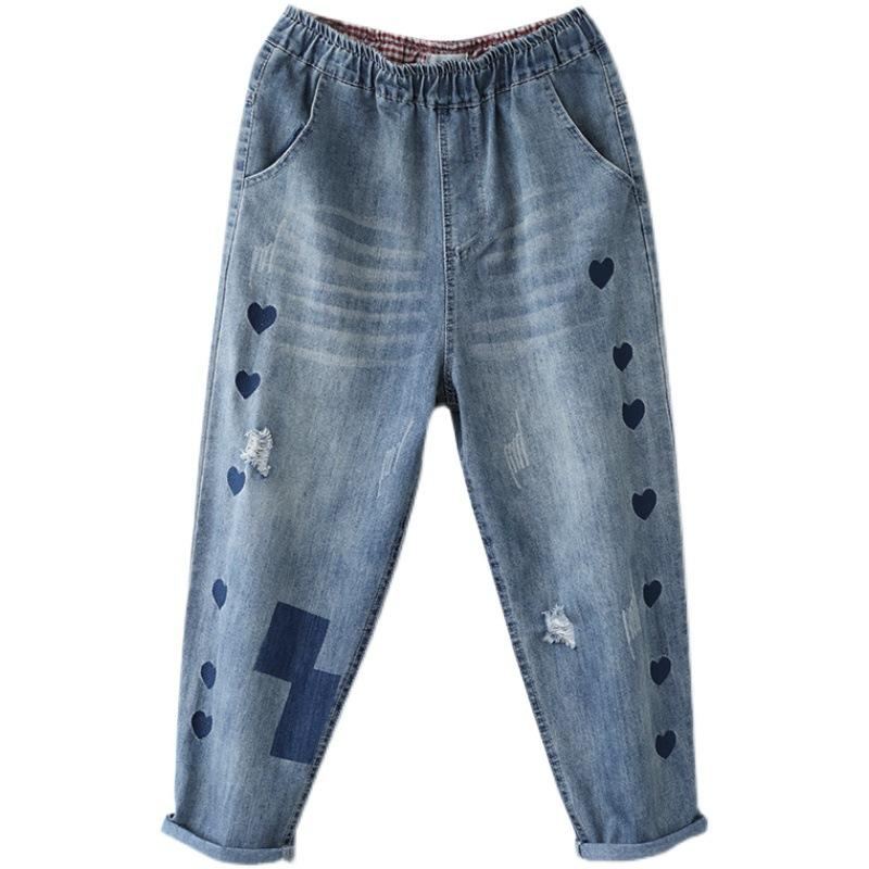 Retro Denim Haremsbyxor Med Hög Midja