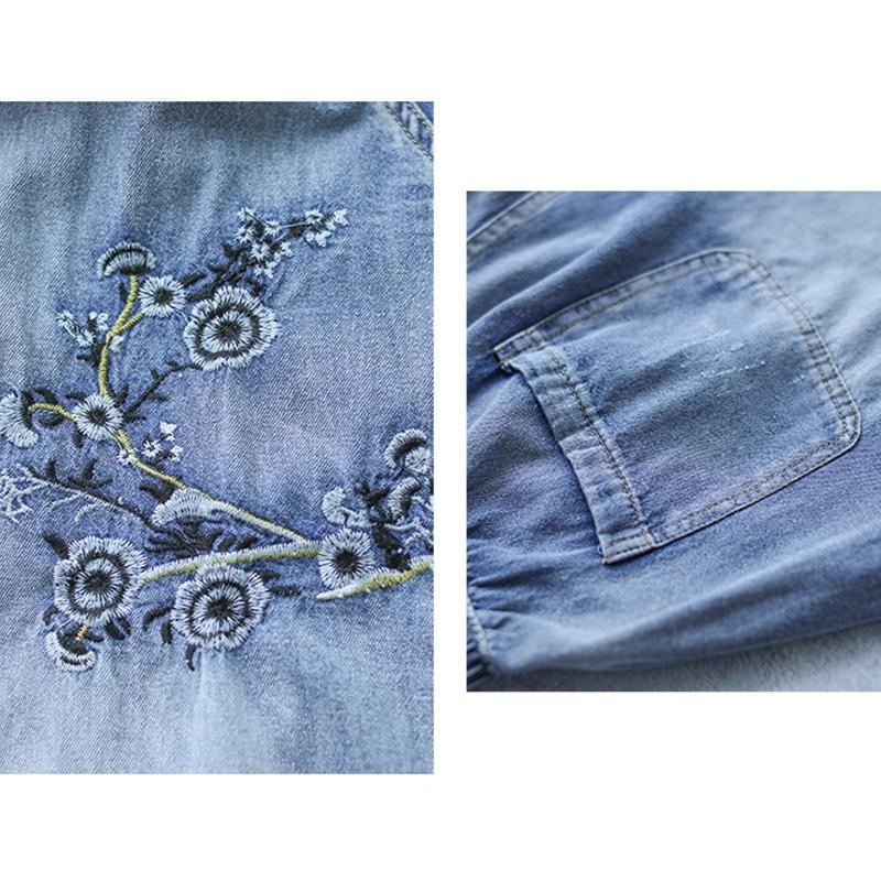 Retro Jeans Broderade Beskurna Byxor Med Vida Ben