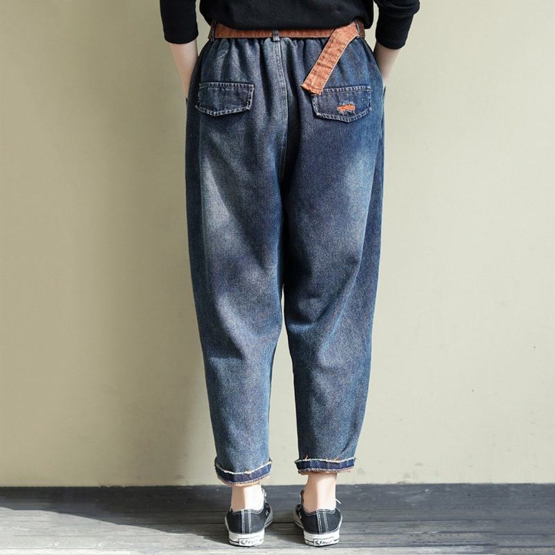 Retro Loose Casual Bälte Washed Velvet Jeans