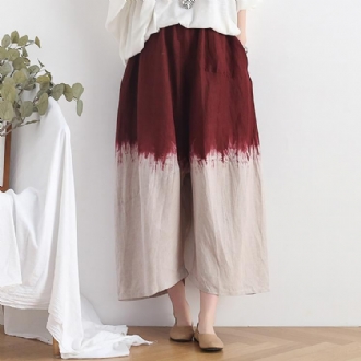 Retro Loose Wide Leg Bomull Linne Casual Byxor