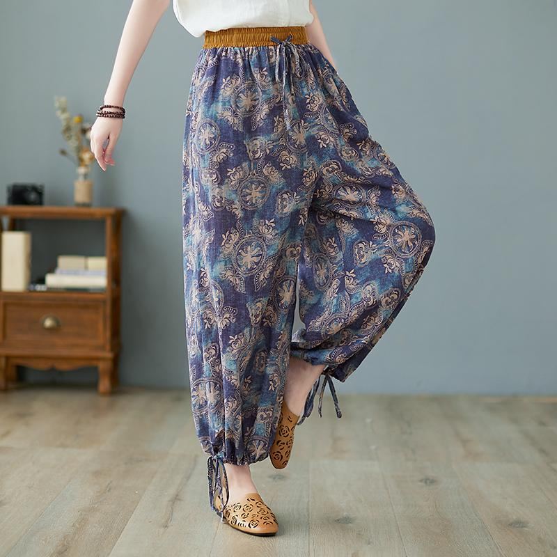 Retro Loose Wide Leg Bomull Linnebyxor