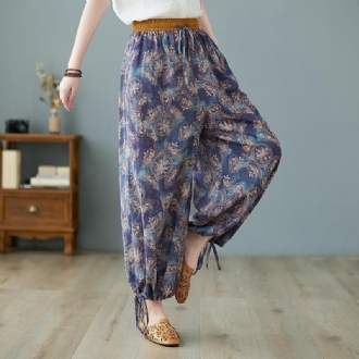 Retro Loose Wide Leg Bomull Linnebyxor