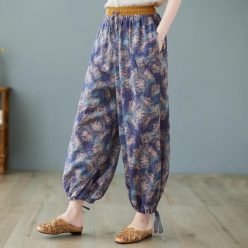 Retro Loose Wide Leg Bomull Linnebyxor