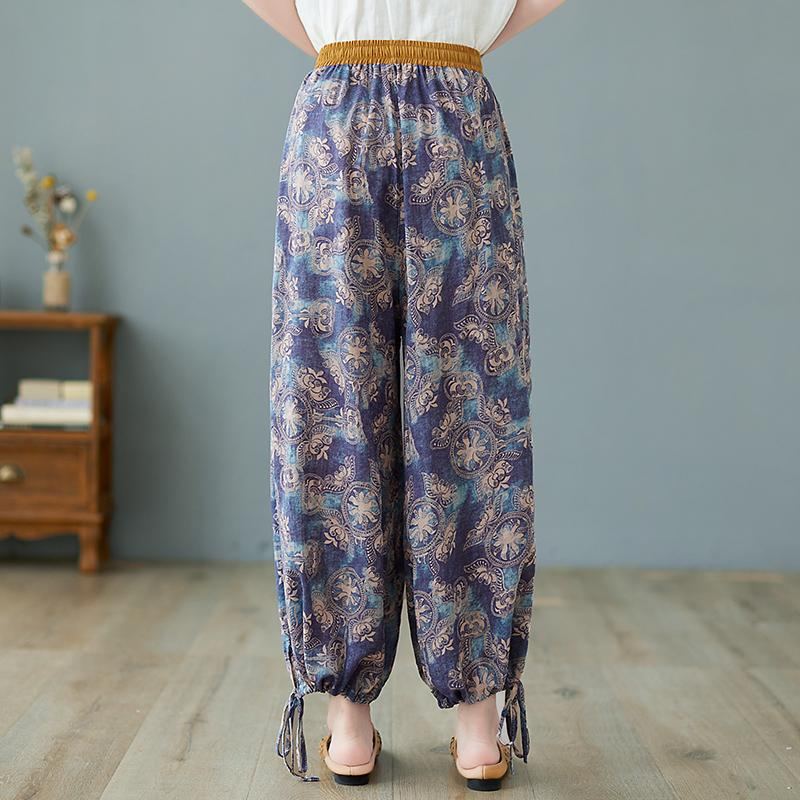 Retro Loose Wide Leg Bomull Linnebyxor