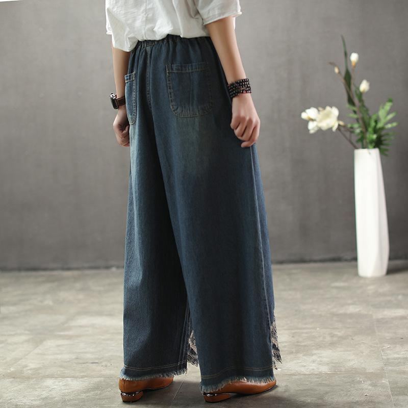 Solid Brodery Sand Wash Wide Leg Byxor