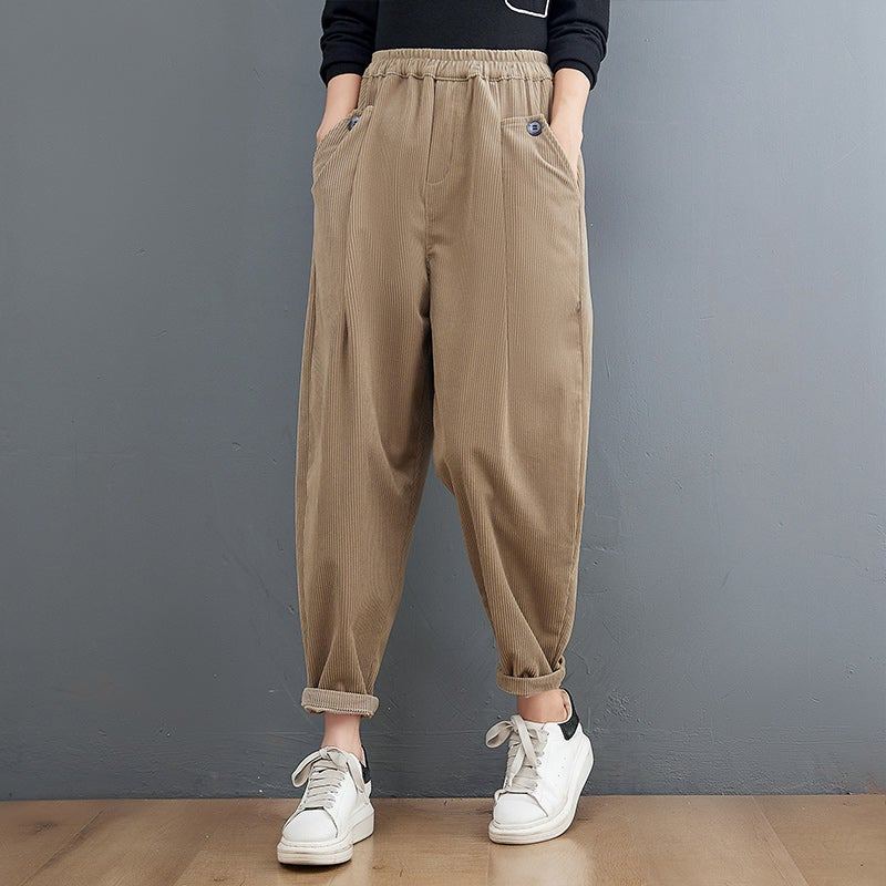 Spring Retro Loose Plus Size Corduroy Casual Byxor