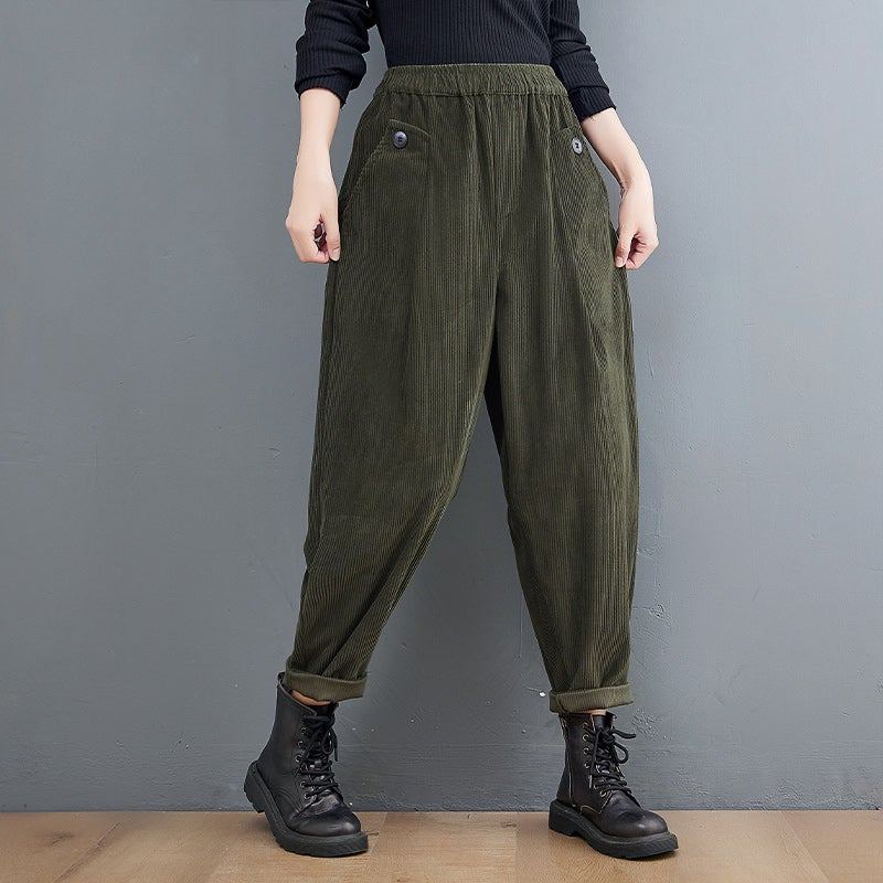 Spring Retro Loose Plus Size Corduroy Casual Byxor