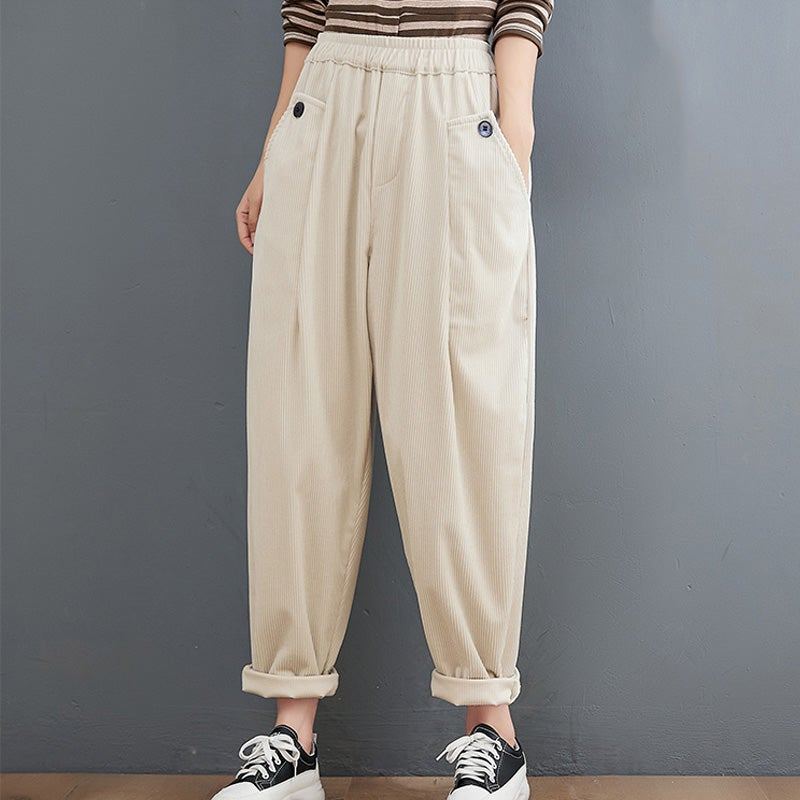 Spring Retro Loose Plus Size Corduroy Casual Byxor