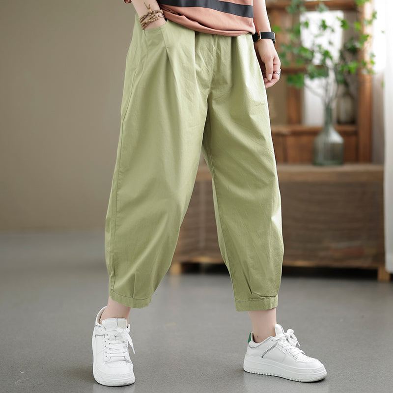 Summer Loose Solid Cotton Harem Byxor